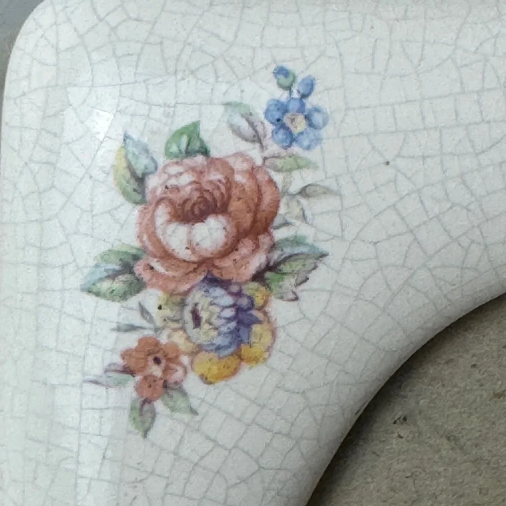 Vintage Ceramic Crackle Glaze‎ Floral Grandmacore Picture Frame Cream 5x6.5